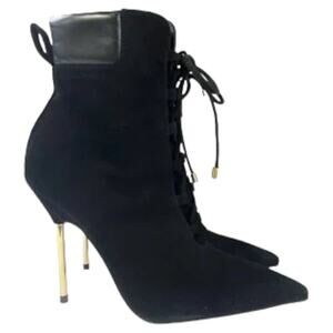 Good American Scandal Lace Up High Heel Booties Black Size 8.5 NWT $275 MSRP